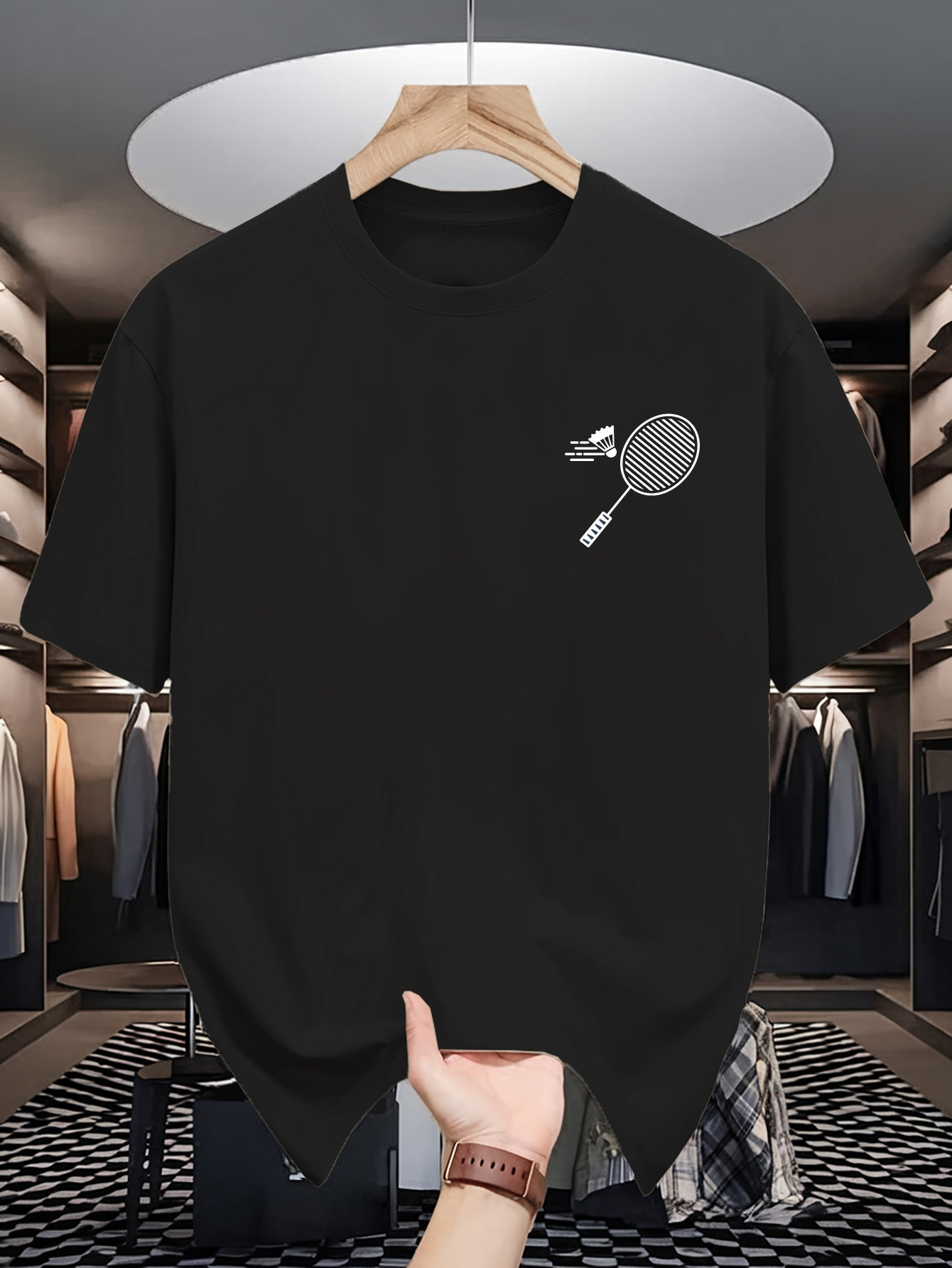 Mens Crew Neck T Shirt Minimal - Badminton Lovers 评论和价格