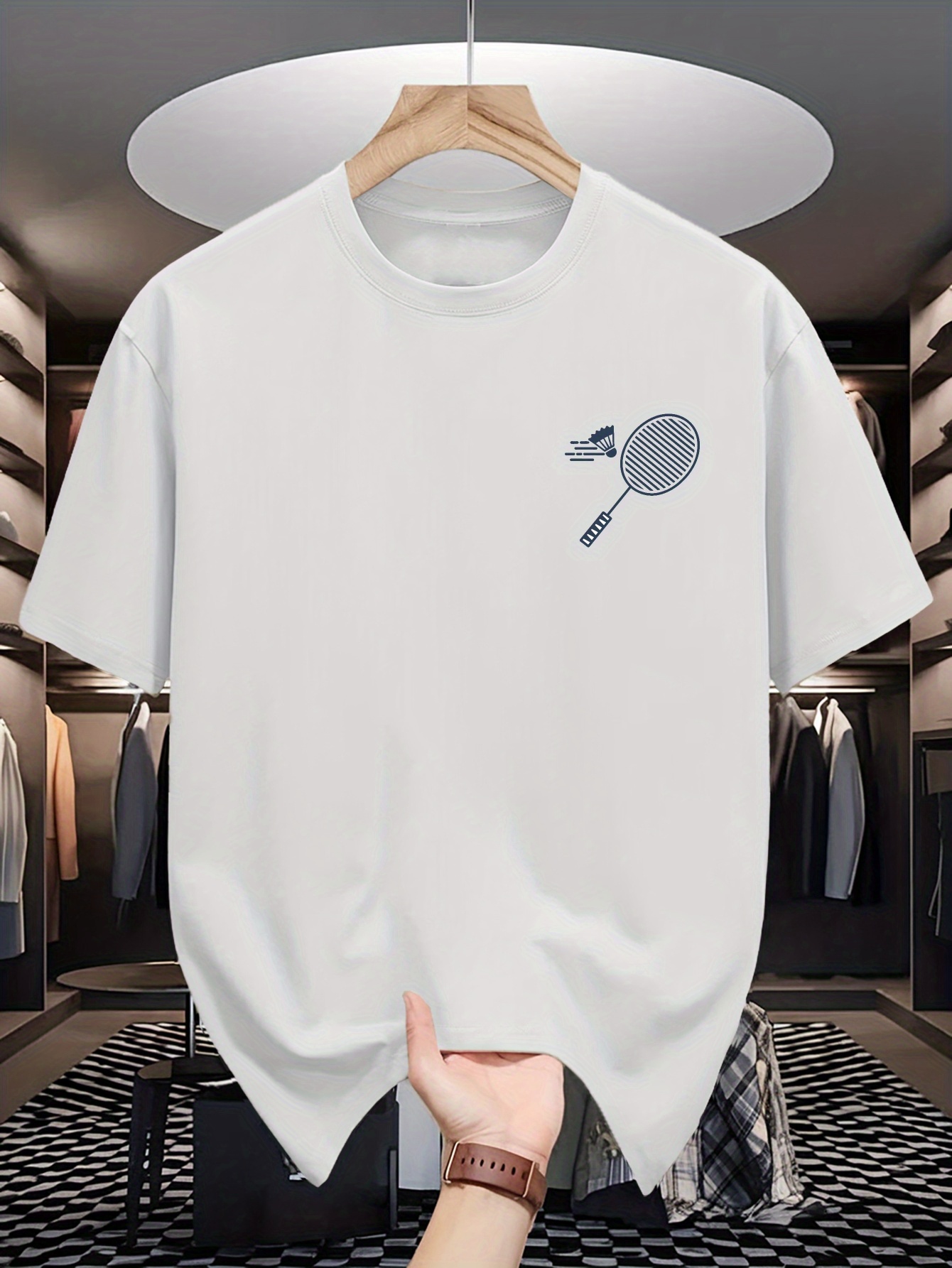 Mens Crew Neck T Shirt Minimal - Badminton Lovers 评论和价格